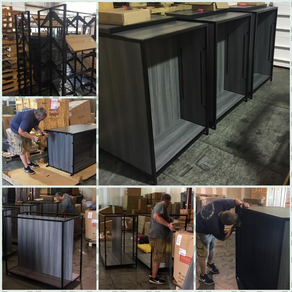 Assembling Cabinets & Wire Racks for Display in Macy's stores.
