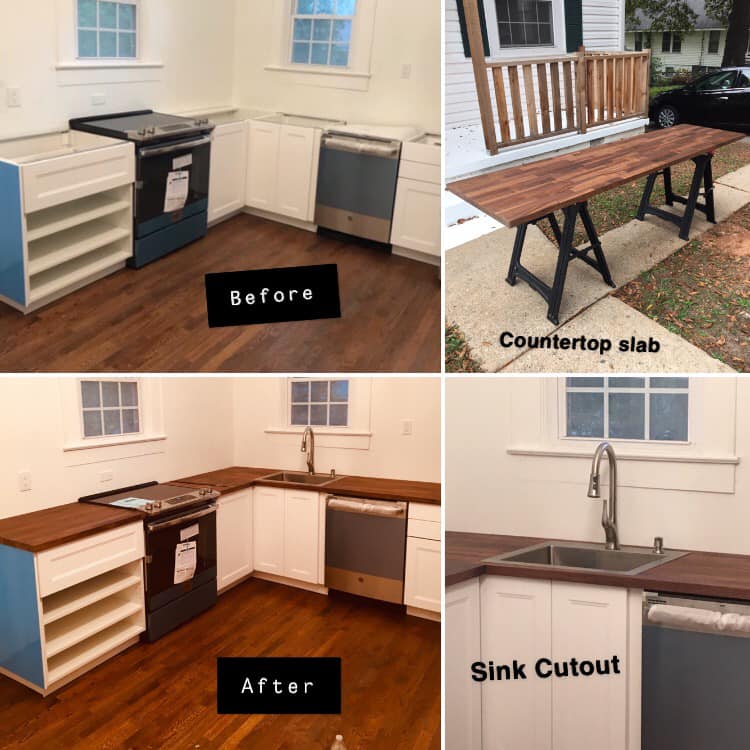 Installation of New Custom Countertop and Sink. Piece was cut down from a slab to fit and was installed along with the sink.