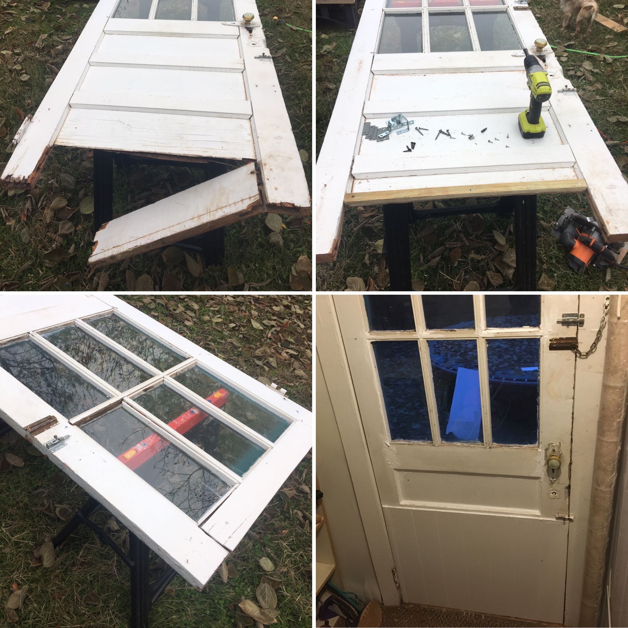 Quick fix until new door arrives - This door was old and rotted and letting cold air into the room from outside.