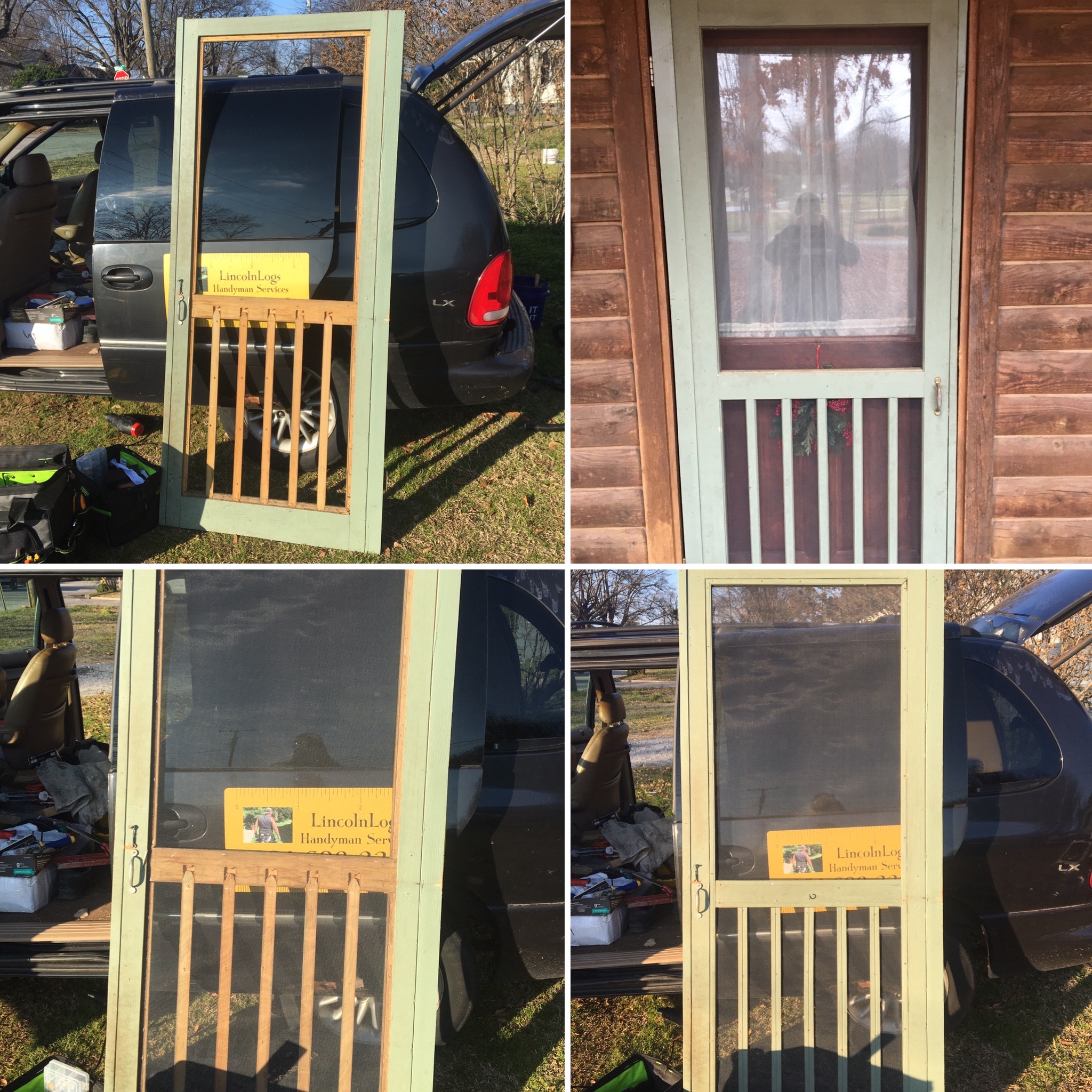 Repaired Screen in this screen door for a newly renovated Cabin.