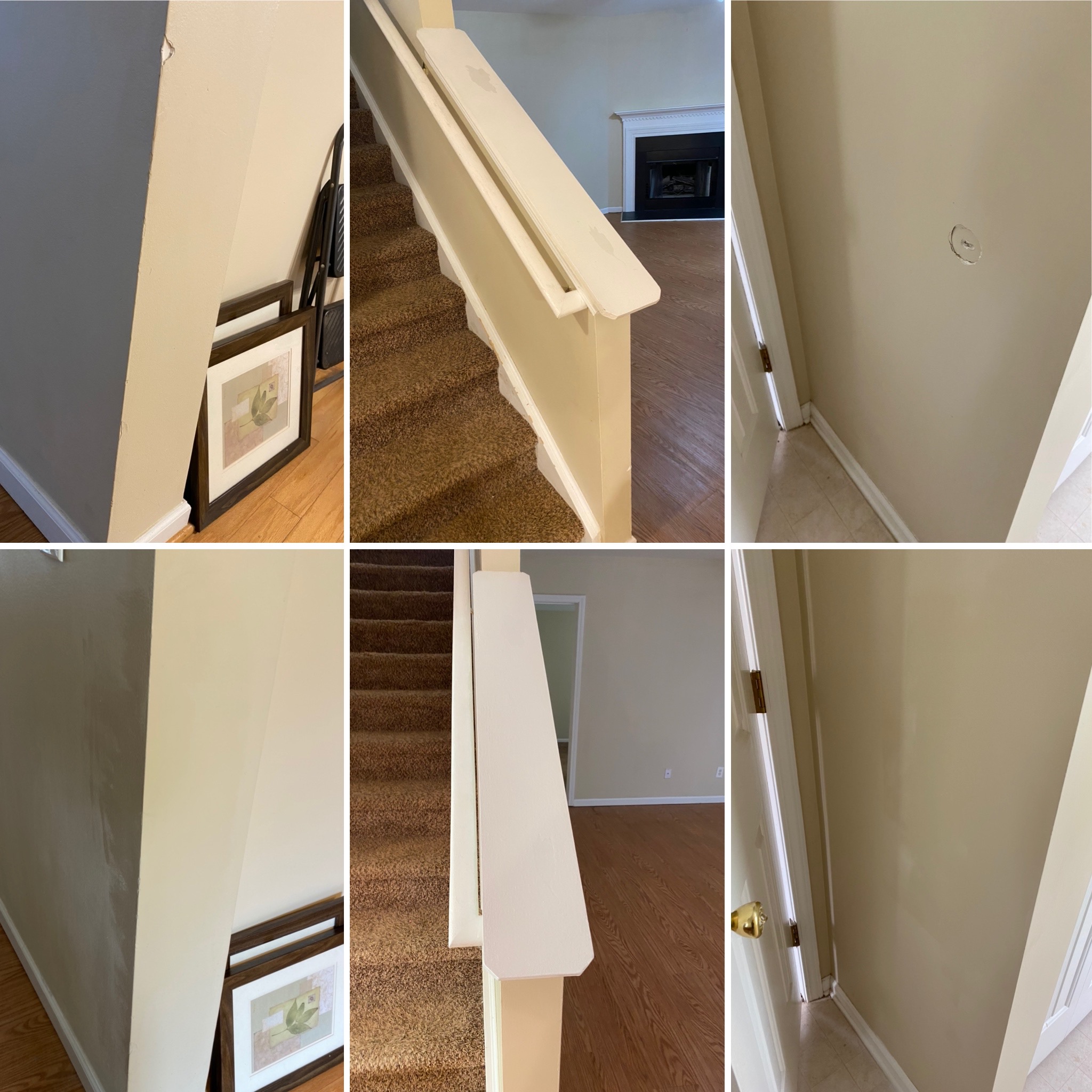 Patched damage and repainted.