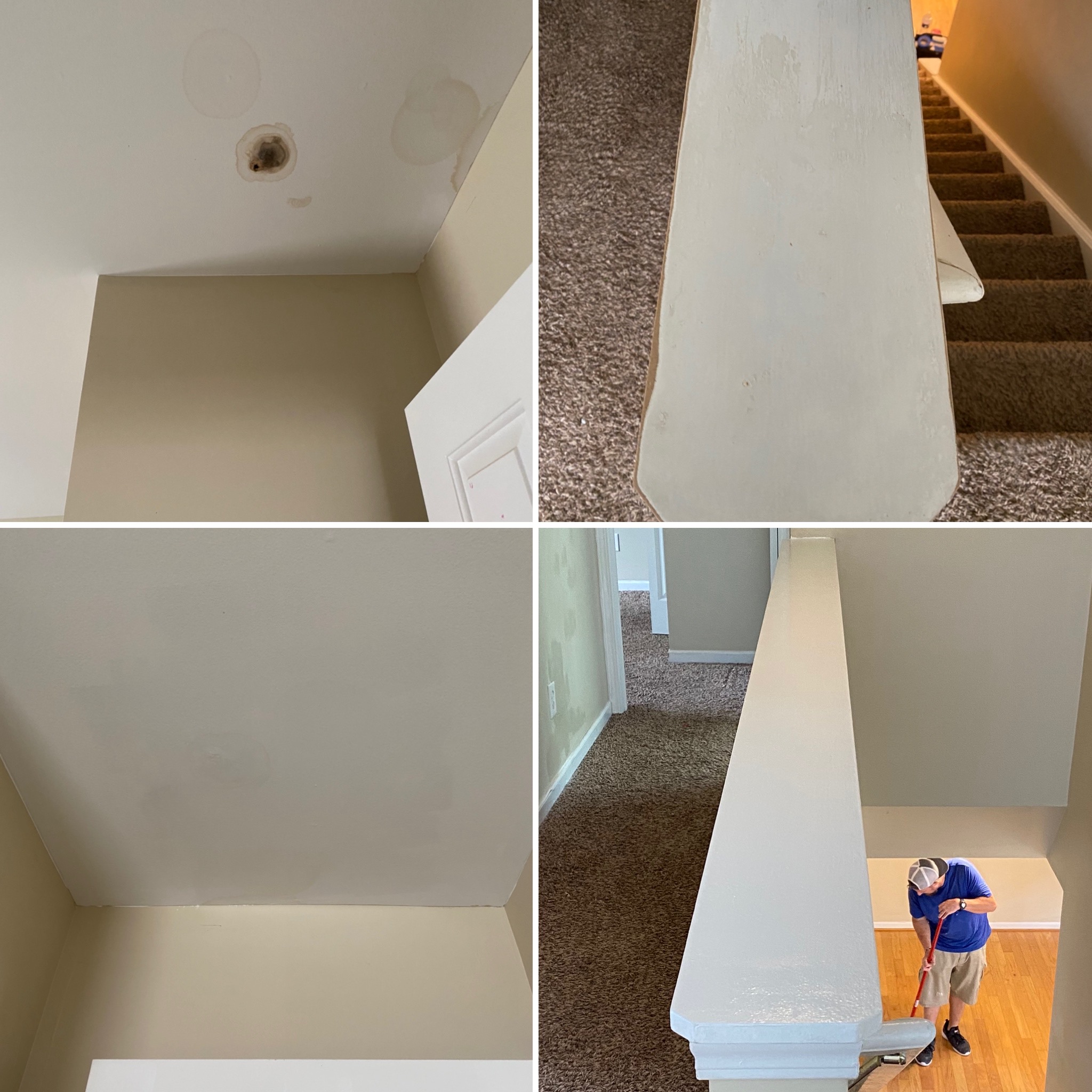 Repaired and Painted Ceiling and Banaster Damage 